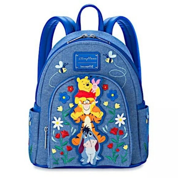Loungefly Disney Parks Winnie The Pooh And Friends Denim Mini Backpack NWT - Picture 1 of 4